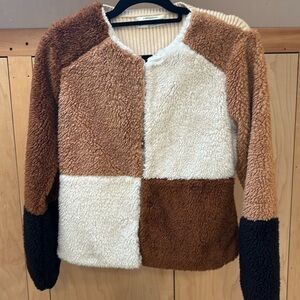 Anthropologie‎ colorblocked faux fur jacket